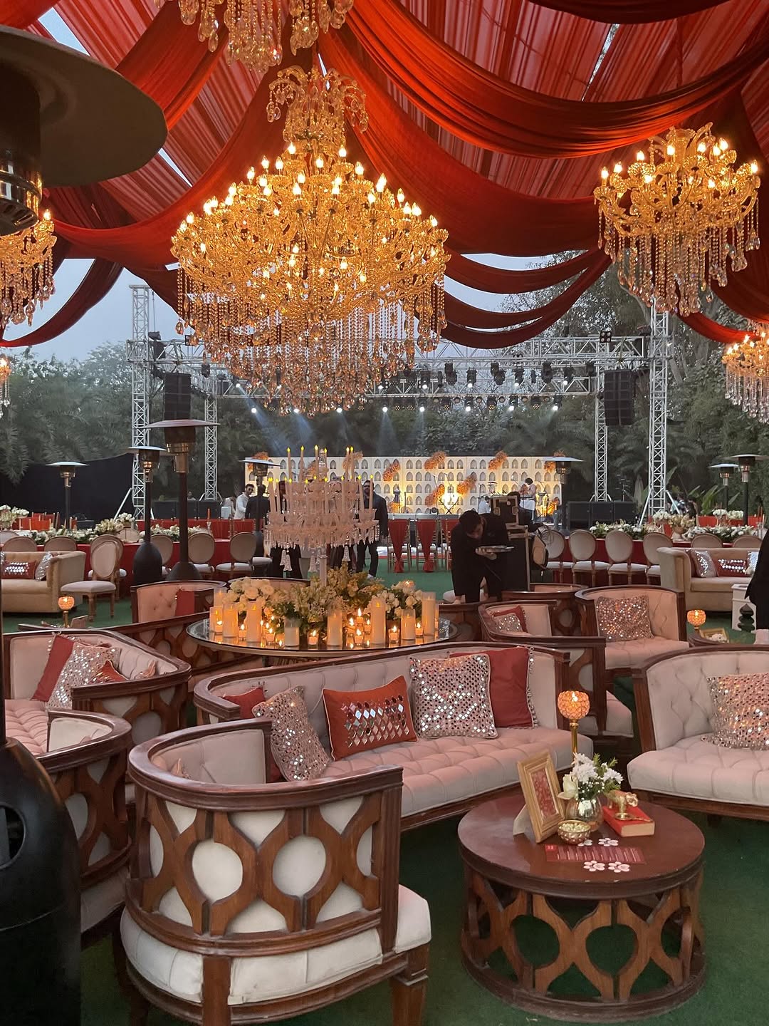 Rust Velvet & Chandelier Lounge