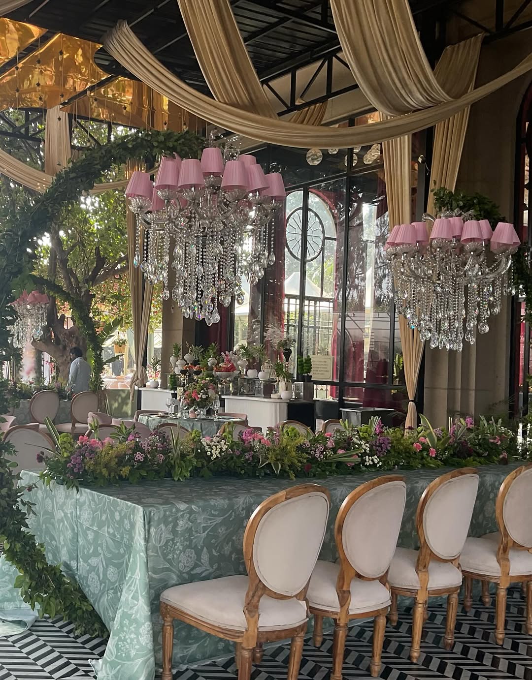 Draped Chandelier Reception Hall